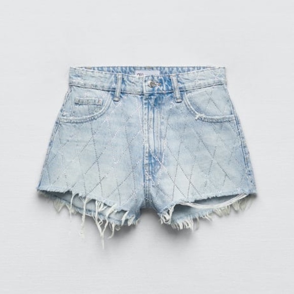 Zara RHINESTONE CURVED SHORTS TRF - Picture 5 of 9